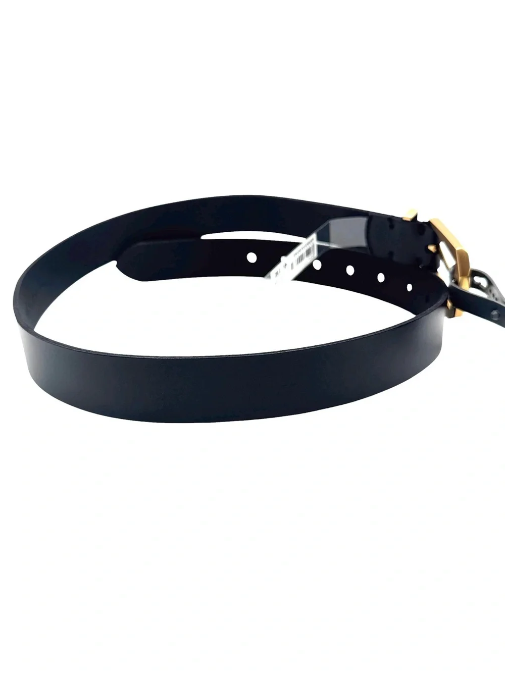 NWT AllSaints Women’s Black Leather 30mm Western Hexagonal Buckle Belt - Size S